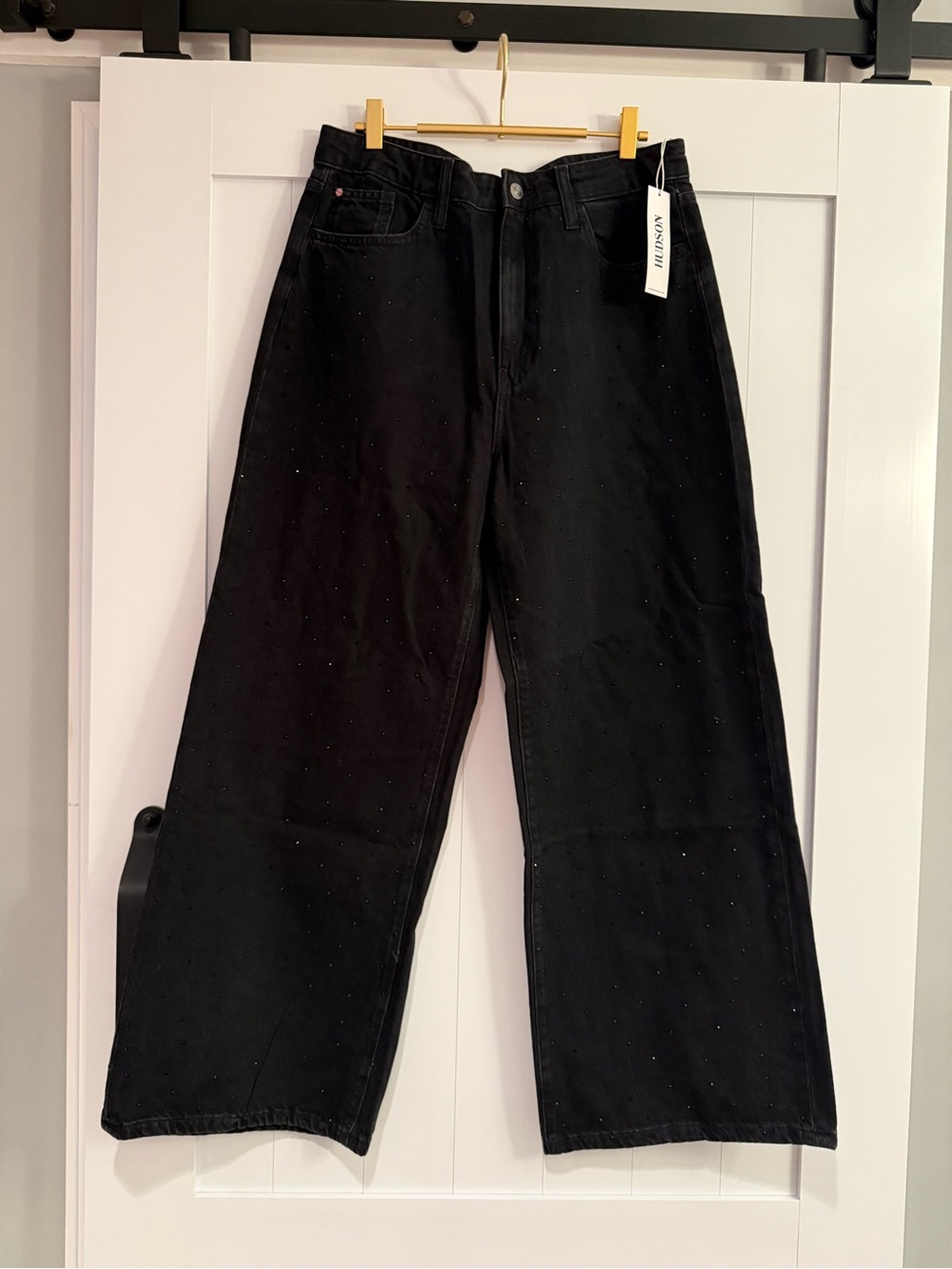 Hudson Jeans Jolene Crystal Embellished High Waist Wide Leg Jeans 29 x 32